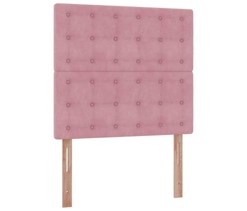 Estructura cama otomana con colchones terciopelo rosa 90x190cm