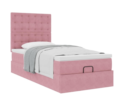 Estructura de cama otomana colchones terciopelo rosa 90x200cm