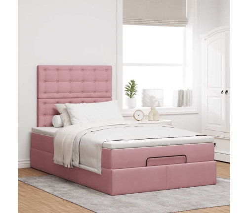 Estructura de cama otomana colchones terciopelo rosa 120x200cm