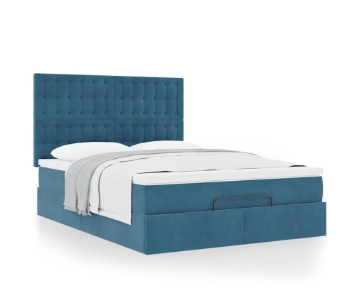 Estructura de cama otomana con colchones terciopelo azul oscuro