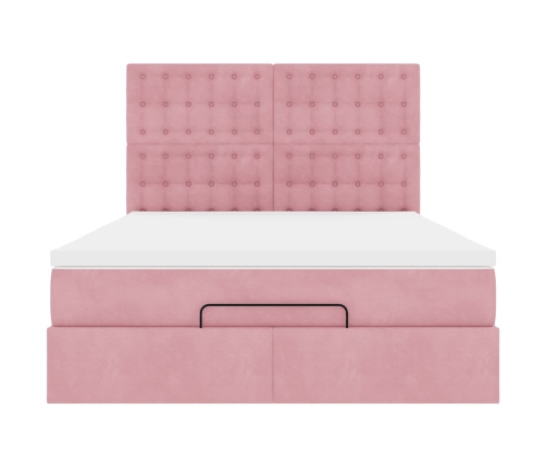 Estructura cama otomana con colchones terciopelo rosa 140x190cm