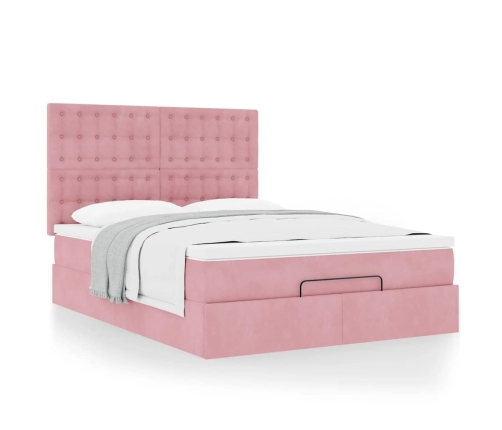 Estructura cama otomana con colchones terciopelo rosa 140x190cm