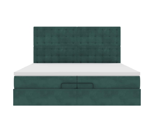 Estructura de cama otomana colchones terciopelo verde oscuro