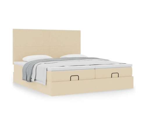 Estructura de cama otomana con colchones tela crema 200x200cm