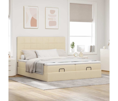 Estructura de cama otomana con colchones tela crema 160x200cm