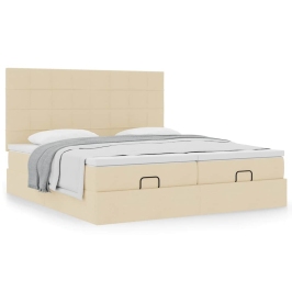 Estructura de cama otomana con colchones tela crema 180x200cm