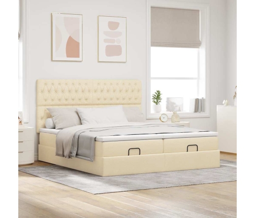 Estructura de cama otomana con colchones tela crema 180x200cm