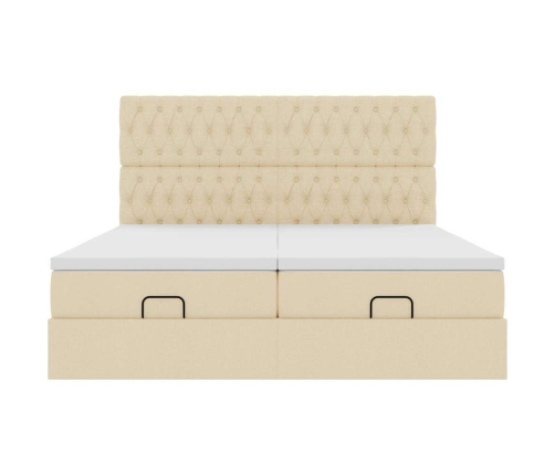 Estructura de cama otomana con colchones tela crema 200x200cm