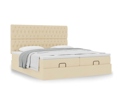 Estructura de cama otomana con colchones tela crema 200x200cm