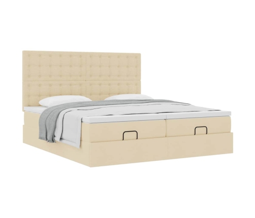 Estructura de cama otomana con colchones tela crema 200x200cm