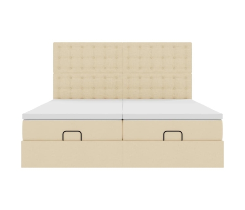Estructura de cama otomana con colchones tela crema 200x200cm