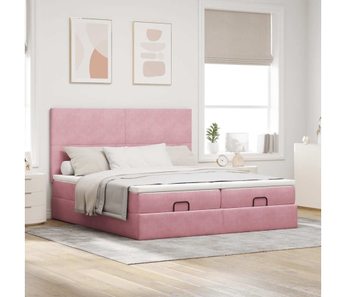 Estructura de cama otomana colchones terciopelo rosa 160x200cm