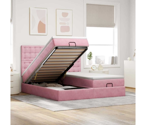 Estructura de cama otomana colchones terciopelo rosa 160x200cm