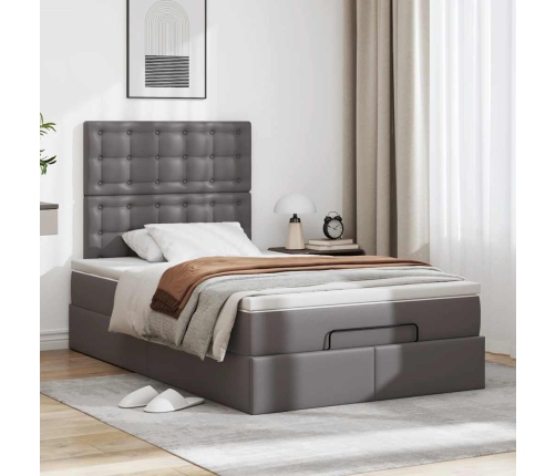 Estructura cama otomana colchón gris 120x190 cm cuero sintético