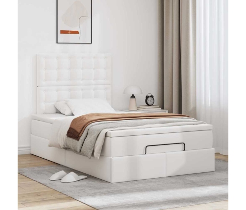 Estructura cama otomana colchón cuero sintético blanco