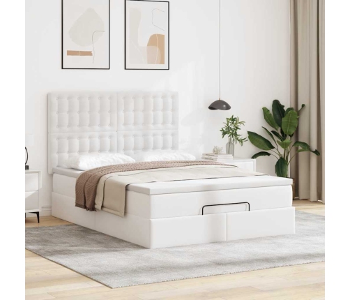 Estructura cama otomana colchón cuero sintético blanco