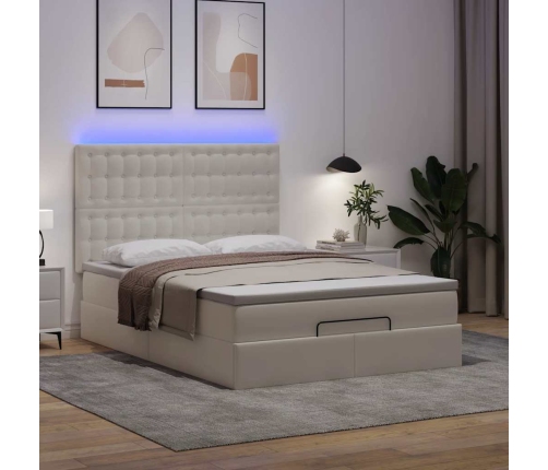 Estructura cama otomana colchón cuero sintético blanco