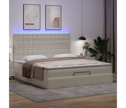 Estructura cama otomana colchón cuero sintético blanco