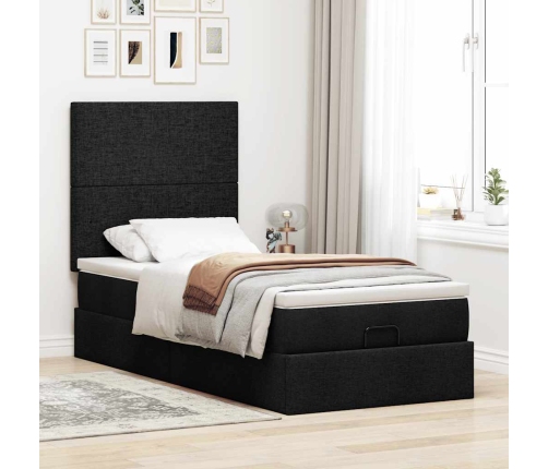 Cama otomana con colchón y luces LED tela negra 80x200cm