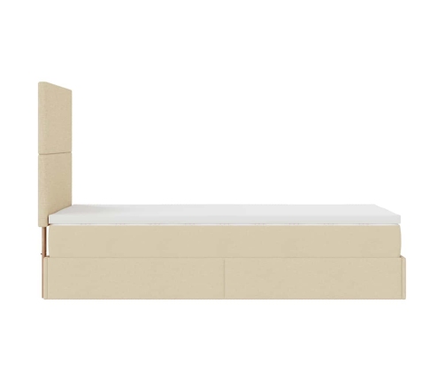 Estructura de cama otomana con colchón tela crema 80x200cm