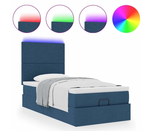 Estructura de cama otomana con colchón tela azul 80x200cm