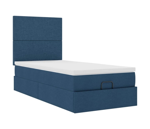 Estructura de cama otomana con colchón tela azul 80x200cm