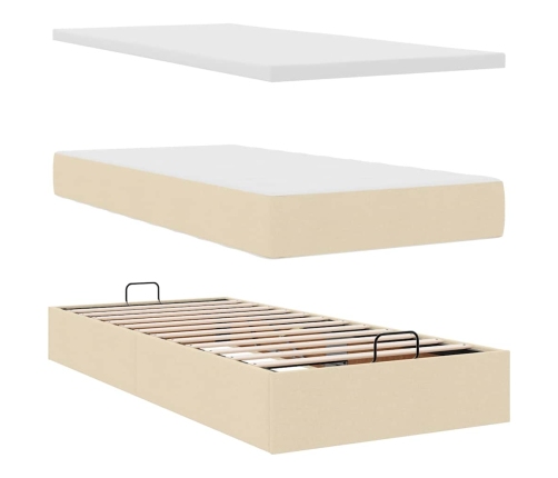 Estructura de cama otomana con colchón tela crema 90x190cm