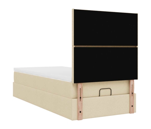 Estructura de cama otomana con colchón tela crema 90x190cm