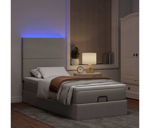 Cama otomana con colchón y luces LED tela gris taupé 90x200 cm