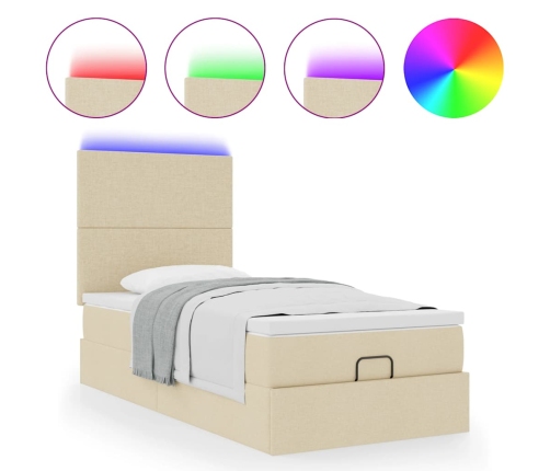 Cama otomana con colchón y luces LED tela crema 90x200 cm