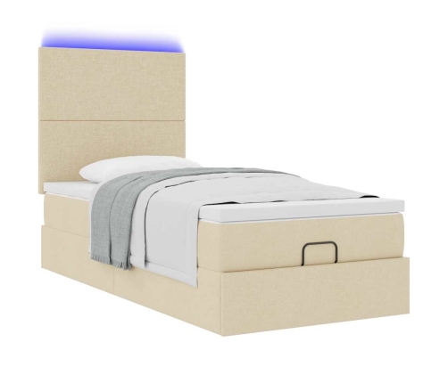 Cama otomana con colchón y luces LED tela crema 90x200 cm