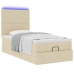 Cama otomana con colchón y luces LED tela crema 90x200 cm