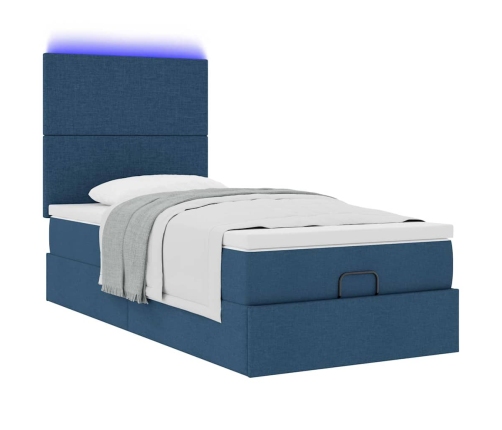 Cama otomana con colchón y luces LED azul 100x200 cm Tela