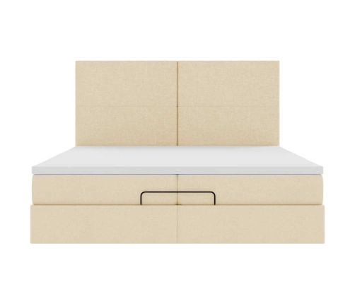 Estructura de cama otomana con colchones tela crema 200x200cm