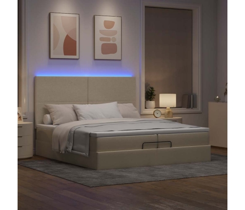 Estructura de cama otomana con colchones tela crema 200x200cm