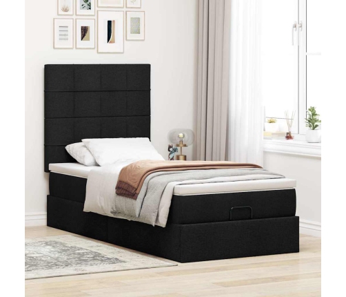 Estructura cama otomana colchón tela negra 90x190 cm