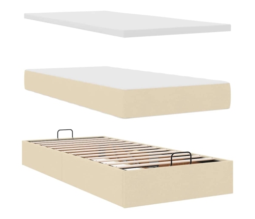 Estructura de cama otomana con colchón tela crema 90x190cm