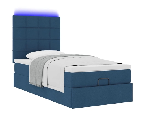 Cama otomana con colchón y luces LED azul 90x200 cm Tela