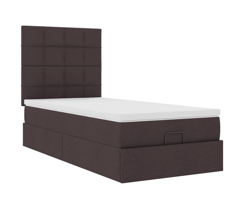 Estructura de cama otomana colchón tela marrón oscuro 100x200cm