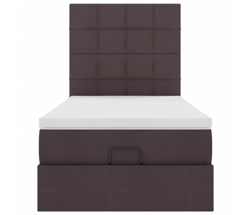 Estructura de cama otomana colchón tela marrón oscuro 100x200cm