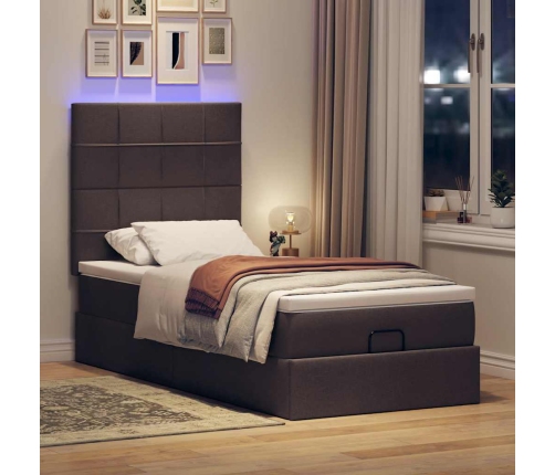 Estructura de cama otomana colchón tela marrón oscuro 100x200cm