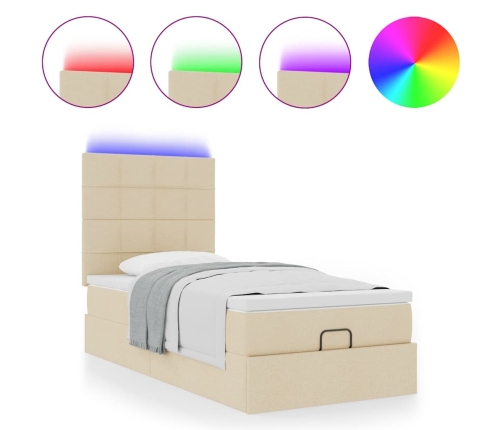 Estructura de cama otomana con colchón tela crema 100x200cm