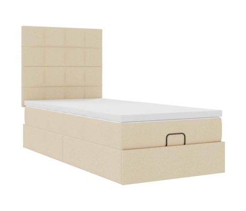 Estructura de cama otomana con colchón tela crema 100x200cm