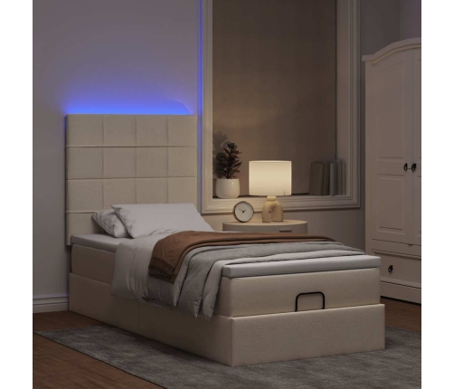 Estructura de cama otomana con colchón tela crema 100x200cm