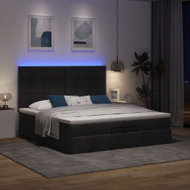 Estructura de cama otomana con colchones tela negra 200x200cm