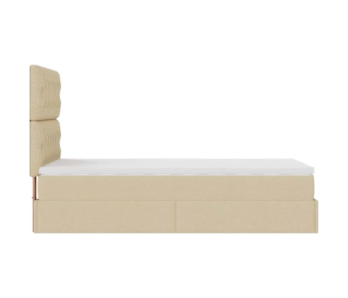 Estructura de cama otomana con colchón tela crema 80x200cm