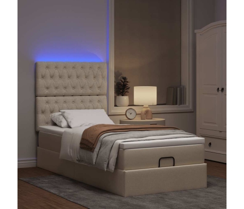 Cama otomana con colchón y luces LED tela crema 90x200 cm