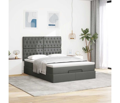 Estructura cama otomana colchón tela gris oscuro 140x190cm