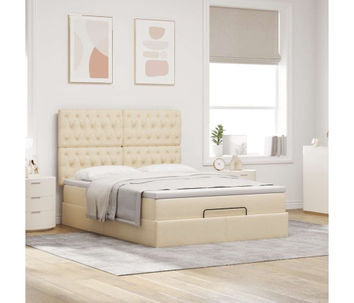 Estructura de cama otomana con colchón tela crema 140x190cm