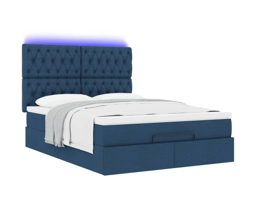 Estructura de cama otomana colchón tela azul pardo 140x200cm